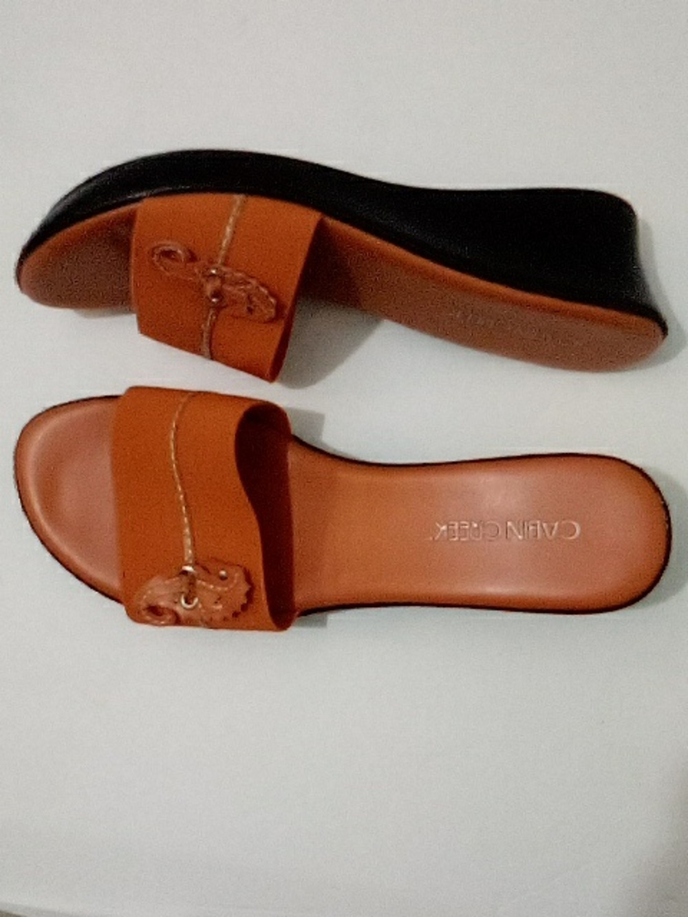 Cabin Creek Orange Platform Wedge Sandals With Seahorse Detail